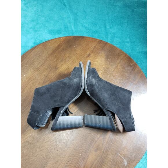 Express Heels Size 6 Womens Black Slingback Block Fabric Tassle Peep Toe Shoes - Picture 10 of 13